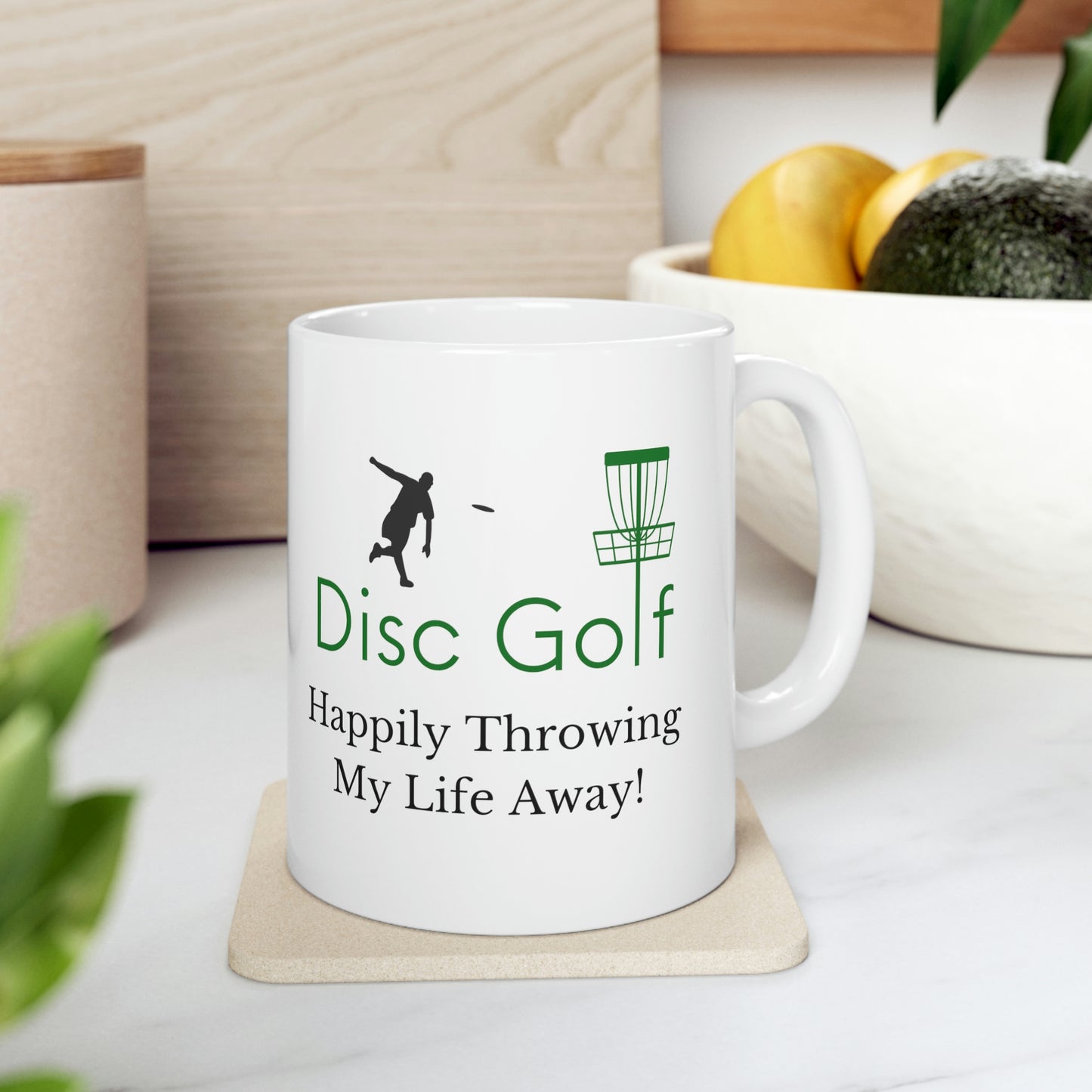 Happily Throwing Disc Golf Ceramic Mug 11oz