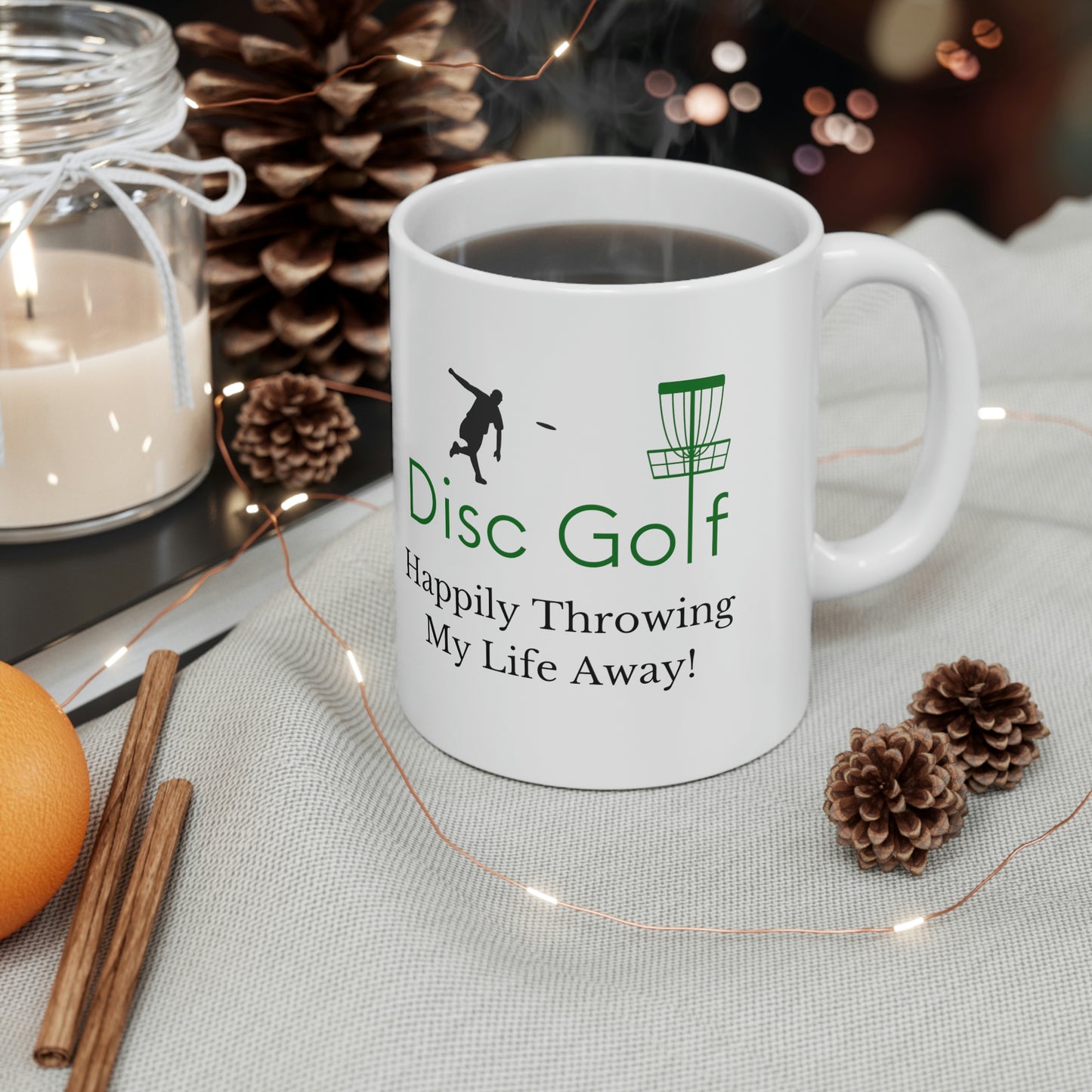 Happily Throwing Disc Golf Ceramic Mug 11oz